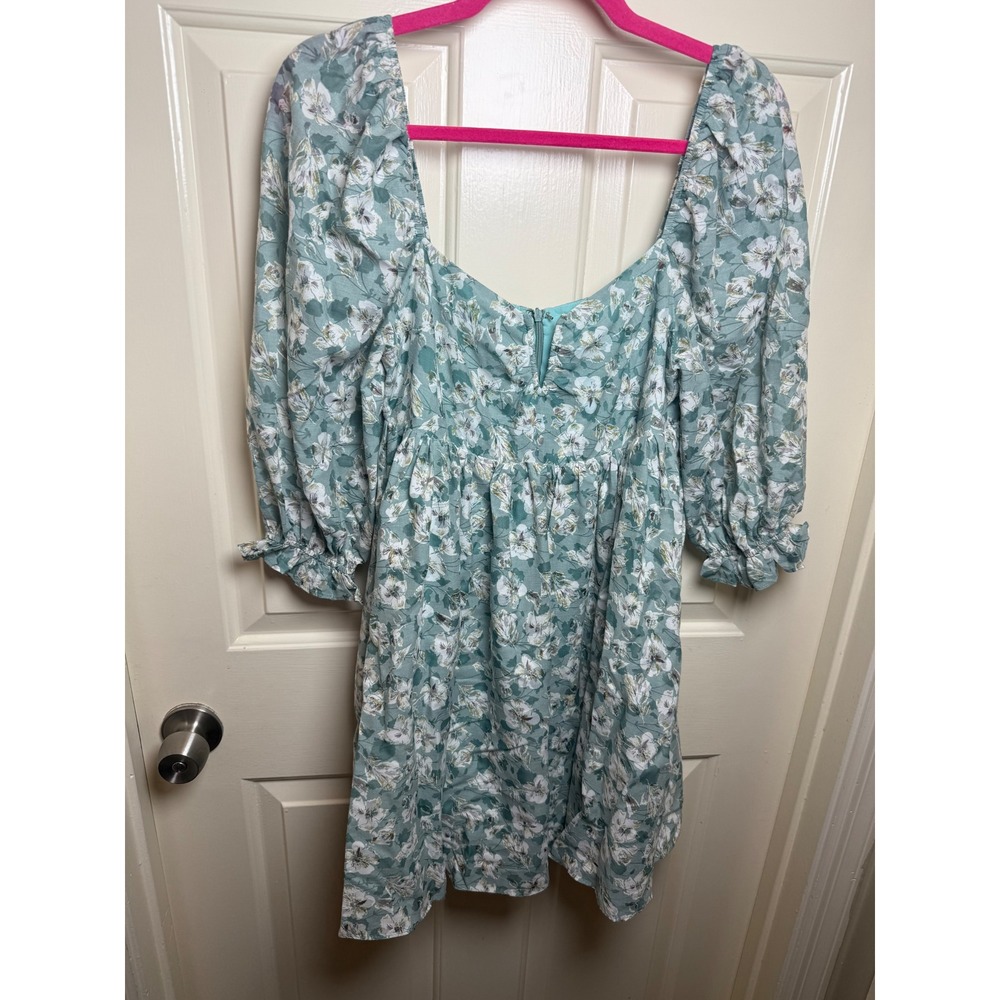 Juliana's Gloral Puff Sleeve Mini Dress Sweetheart Neckline